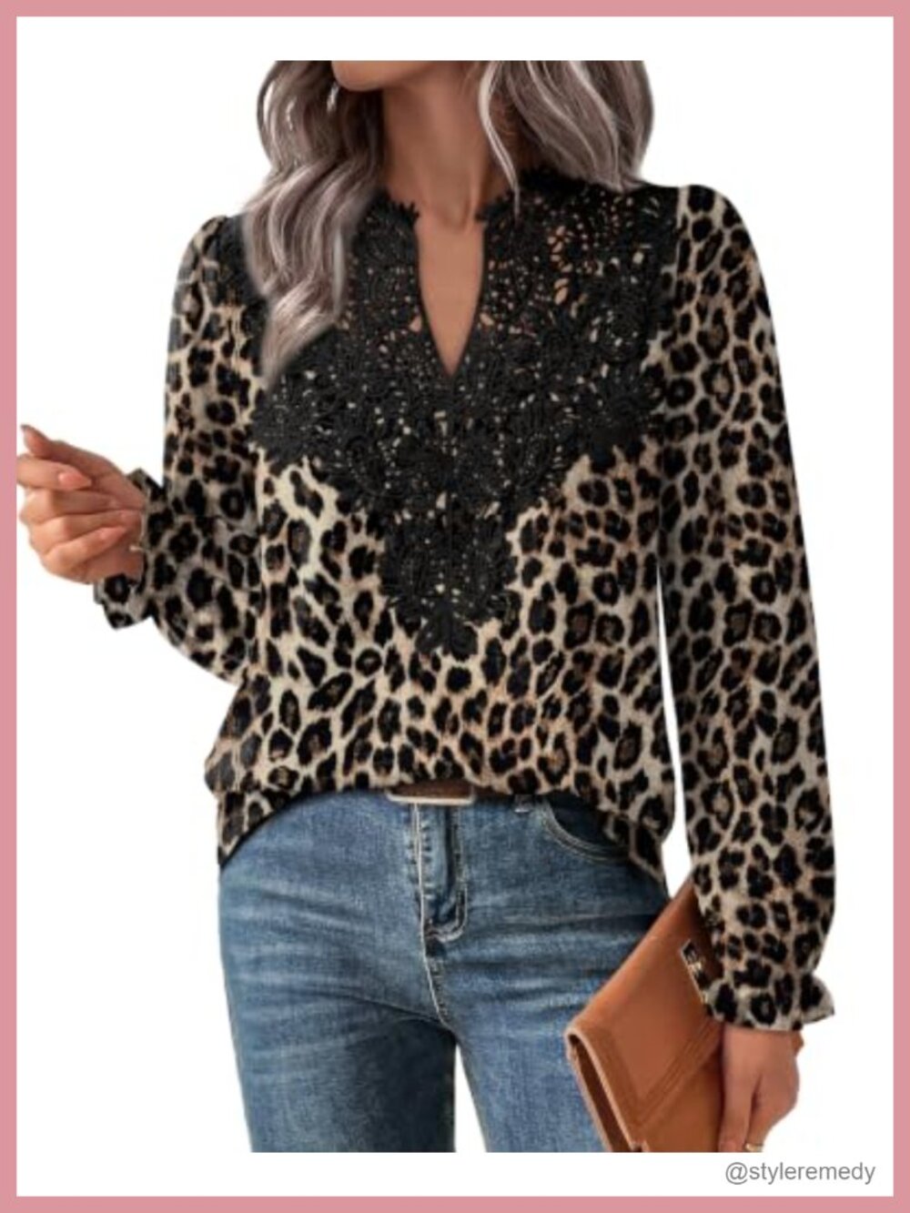 Womens Lace Long Sleeve Boho V Neck Blouse